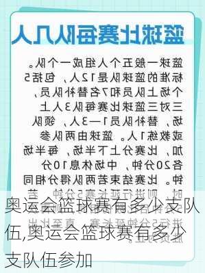奥运会篮球赛有多少支队伍,奥运会篮球赛有多少支队伍参加
