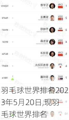 羽毛球世界排名2023年5月20日,现羽毛球世界排名