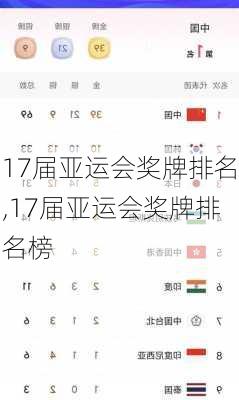 17届亚运会奖牌排名,17届亚运会奖牌排名榜
