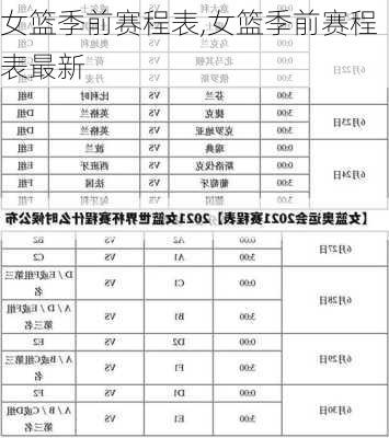 女篮季前赛程表,女篮季前赛程表最新