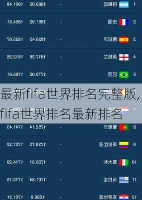 最新fifa世界排名完整版,fifa世界排名最新排名