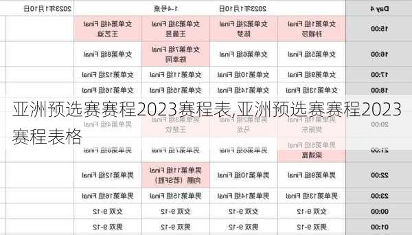 亚洲预选赛赛程2023赛程表,亚洲预选赛赛程2023赛程表格