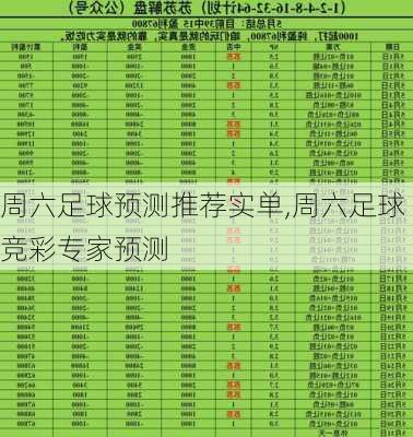 周六足球预测推荐实单,周六足球竞彩专家预测