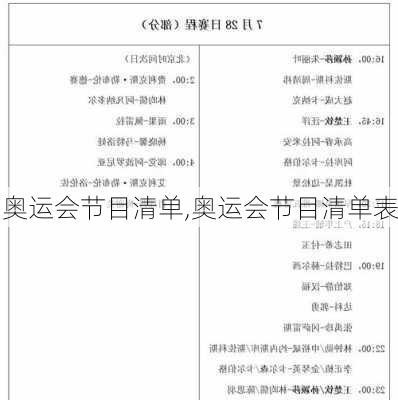 奥运会节目清单,奥运会节目清单表