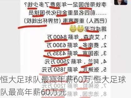 恒大足球队最高年薪60万,恒大足球队最高年薪60万元
