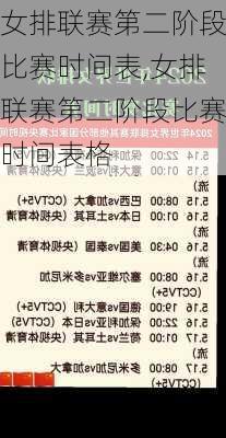 女排联赛第二阶段比赛时间表,女排联赛第二阶段比赛时间表格