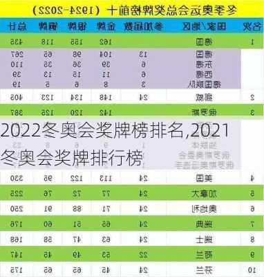 2022冬奥会奖牌榜排名,2021冬奥会奖牌排行榜