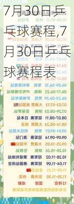 7月30日乒乓球赛程,7月30日乒乓球赛程表