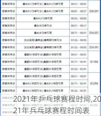 2021年乒乓球赛程时间,2021年乒乓球赛程时间表