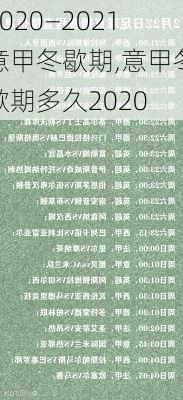 2020—2021意甲冬歇期,意甲冬歇期多久2020