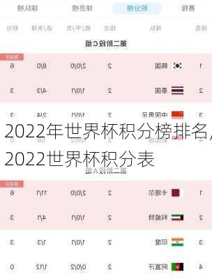 2022年世界杯积分榜排名,2022世界杯积分表