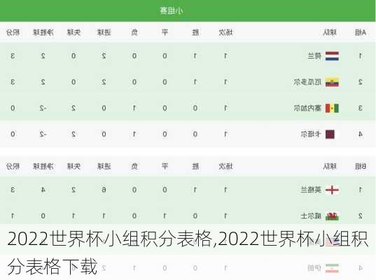 2022世界杯小组积分表格,2022世界杯小组积分表格下载