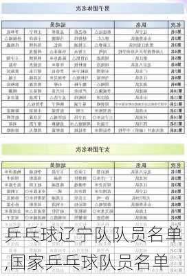 乒乓球辽宁队队员名单,国家乒乓球队员名单
