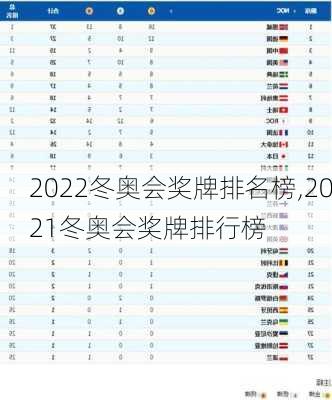 2022冬奥会奖牌排名榜,2021冬奥会奖牌排行榜