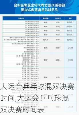 大运会乒乓球混双决赛时间,大运会乒乓球混双决赛时间表