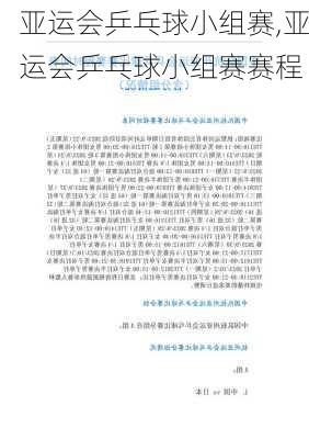 亚运会乒乓球小组赛,亚运会乒乓球小组赛赛程