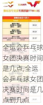全运会乒乓球女团决赛时间是几点,全运会乒乓球女团决赛时间是几点到几点
