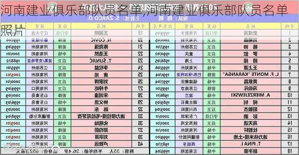 河南建业俱乐部队员名单,河南建业俱乐部队员名单照片
