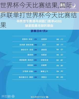 世界杯今天比赛结果,国际乒联单打世界杯今天比赛结果