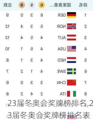 23届冬奥会奖牌榜排名,23届冬奥会奖牌榜排名表