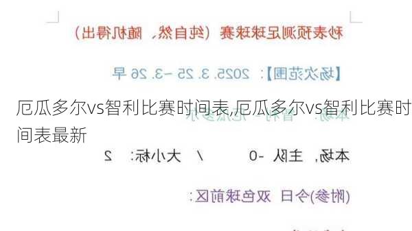 厄瓜多尔vs智利比赛时间表,厄瓜多尔vs智利比赛时间表最新