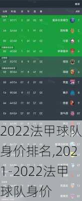 2022法甲球队身价排名,2021-2022法甲球队身价