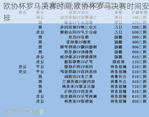 欧协杯罗马决赛时间,欧协杯罗马决赛时间安排