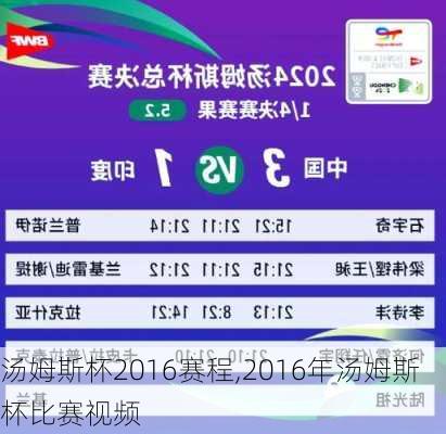 汤姆斯杯2016赛程,2016年汤姆斯杯比赛视频