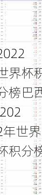 2022世界杯积分榜巴西,2022年世界杯积分榜
