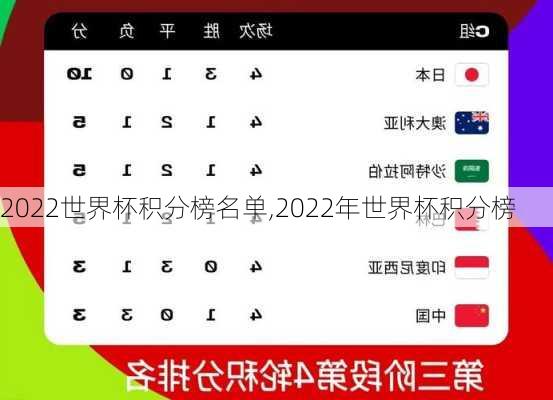 2022世界杯积分榜名单,2022年世界杯积分榜