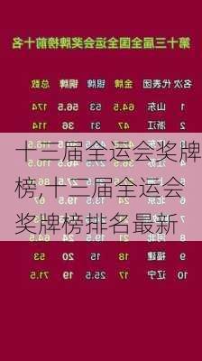 十三届全运会奖牌榜,十三届全运会奖牌榜排名最新