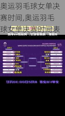 奥运羽毛球女单决赛时间,奥运羽毛球女单决赛时间表