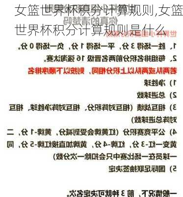 女篮世界杯积分计算规则,女篮世界杯积分计算规则是什么