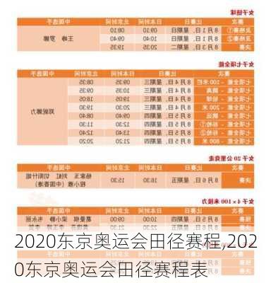2020东京奥运会田径赛程,2020东京奥运会田径赛程表