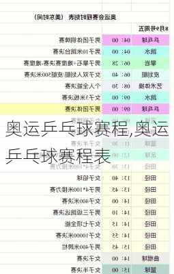 奥运乒乓球赛程,奥运乒乓球赛程表