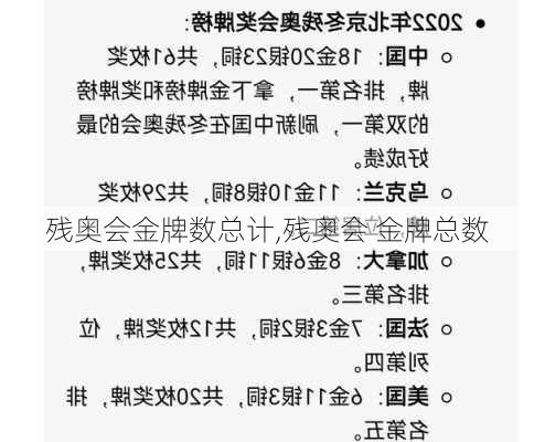 残奥会金牌数总计,残奥会 金牌总数