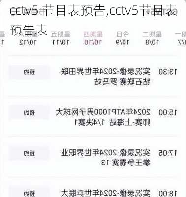 cctv5 节目表预告,cctv5节目表预告表