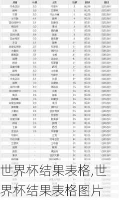世界杯结果表格,世界杯结果表格图片