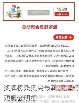 奖牌榜残奥会最新,奖牌榜残奥会明细