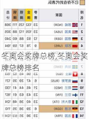 冬奥会奖牌总榜,冬奥会奖牌总榜排名