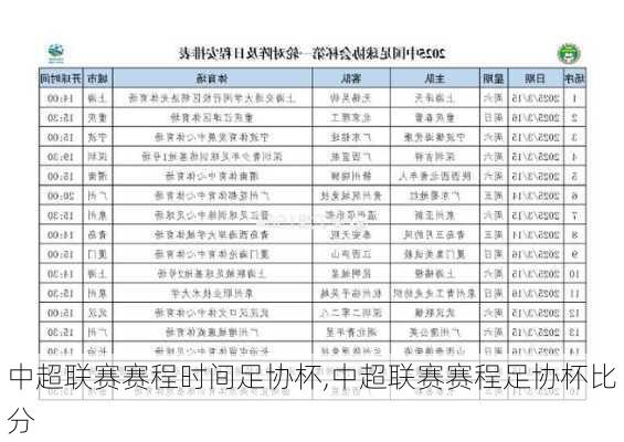 中超联赛赛程时间足协杯,中超联赛赛程足协杯比分
