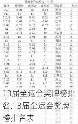 13届全运会奖牌榜排名,13届全运会奖牌榜排名表