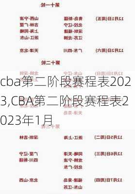 cba第二阶段赛程表2023,CBA第二阶段赛程表2023年1月