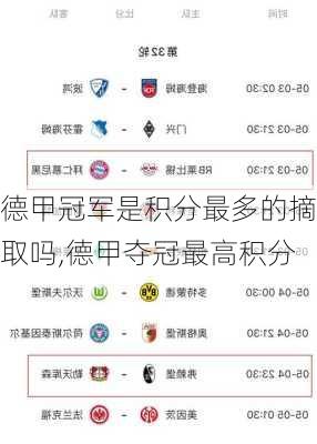 德甲冠军是积分最多的摘取吗,德甲夺冠最高积分
