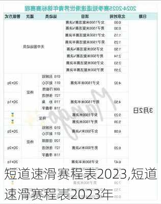 短道速滑赛程表2023,短道速滑赛程表2023年