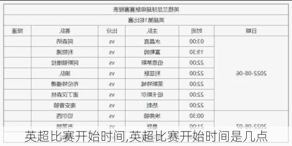 英超比赛开始时间,英超比赛开始时间是几点