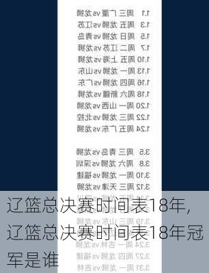 辽篮总决赛时间表18年,辽篮总决赛时间表18年冠军是谁