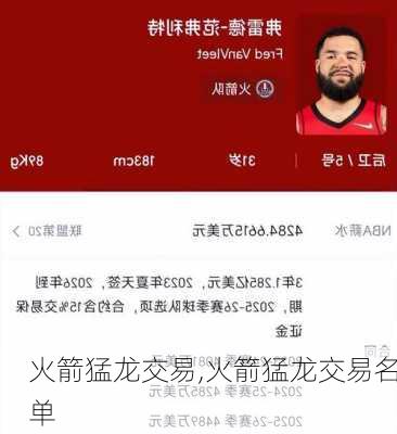 火箭猛龙交易,火箭猛龙交易名单