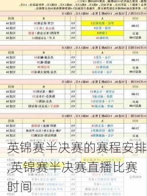 英锦赛半决赛的赛程安排,英锦赛半决赛直播比赛时间