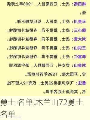 勇士 名单,木兰山72勇士名单
